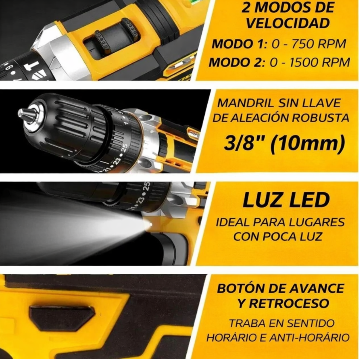 Kit de Taladro y Atornillador Inalámbrico MaxPro 48V Completo + REGALO: Maletín de Accesorios y 2 Baterías